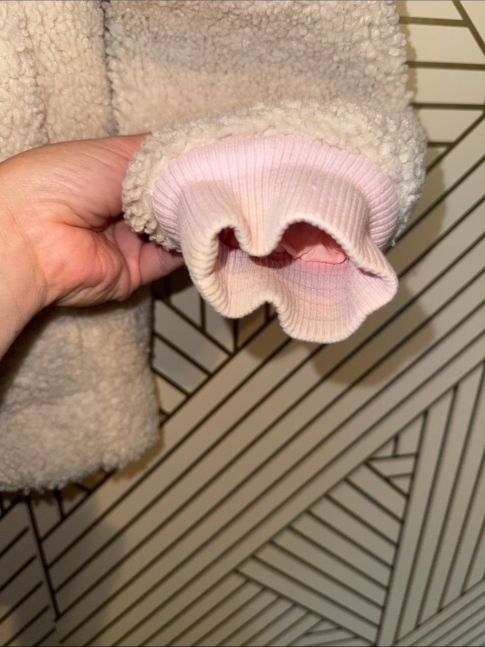 Crewcuts Cream Sherpa Puffer Jacket with Pink Lining - Picture 3 of 7